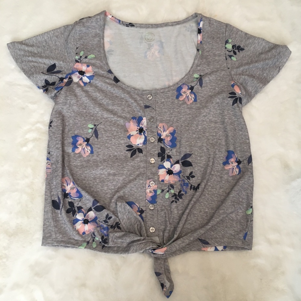 Floral Patterned Front Tie Top